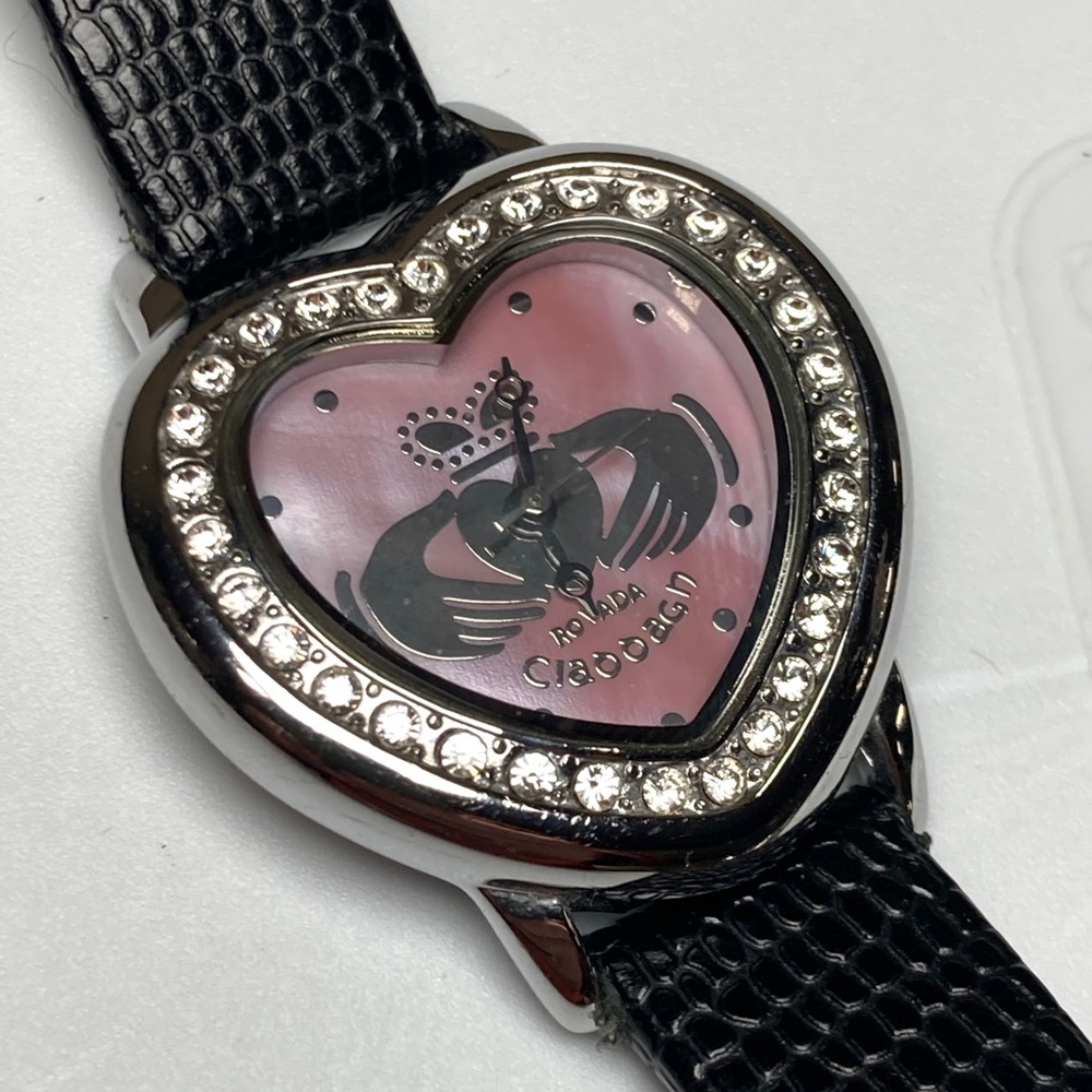 Rovada Claddagh Watch Women Silver Tone Heart pink Dial New Battery leather band
